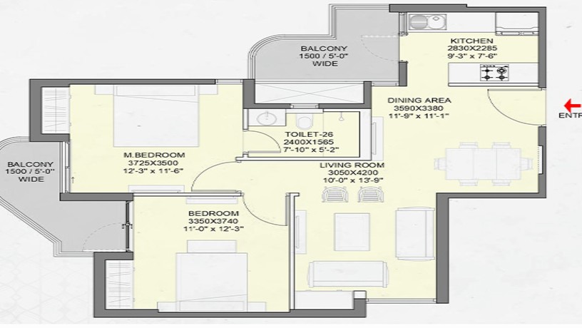 2 BHK Floor Plan