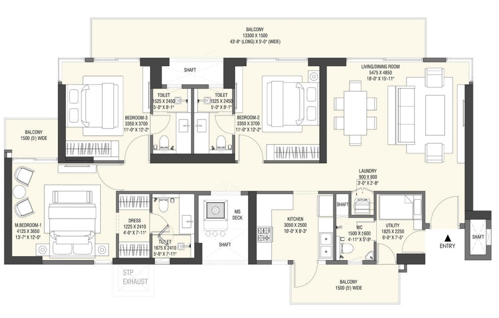 3BHK Floor Plan