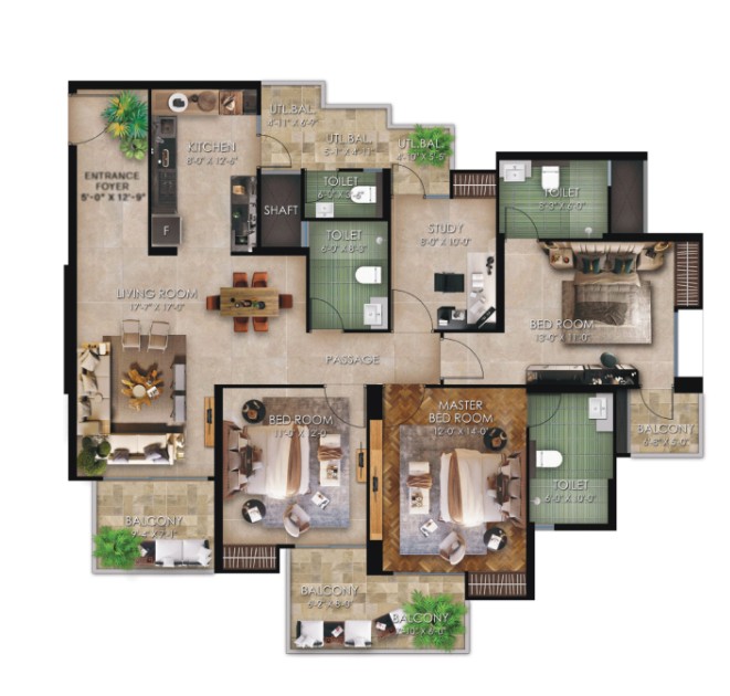 3BHK+ STUDY Floor Plan