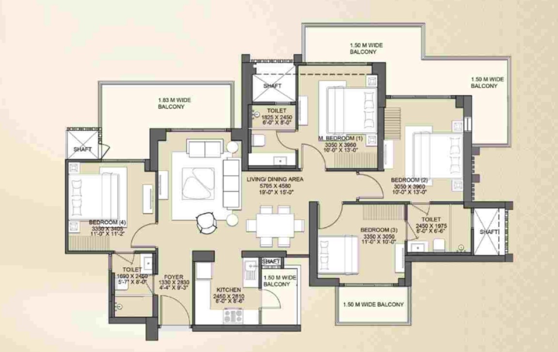 4 BHK Floor Plan