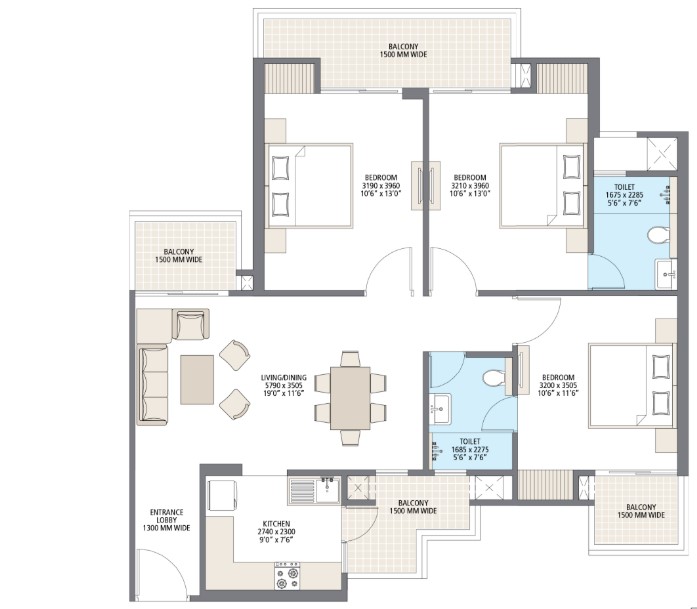 3BHK Floor Plan