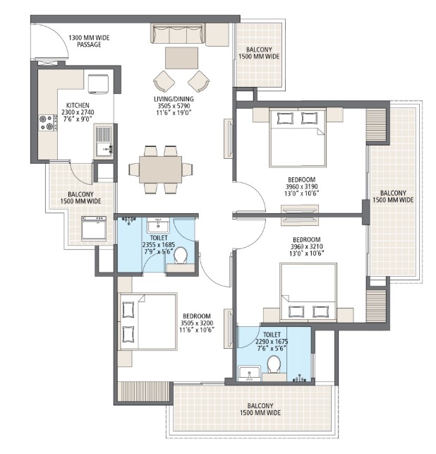 3BHK Floor Plan