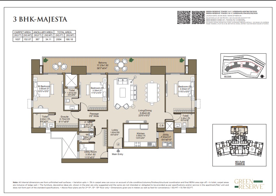 3BHK + UTLITY Floor Plan