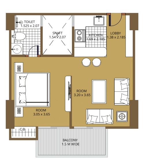 1 BHK Floor Plan