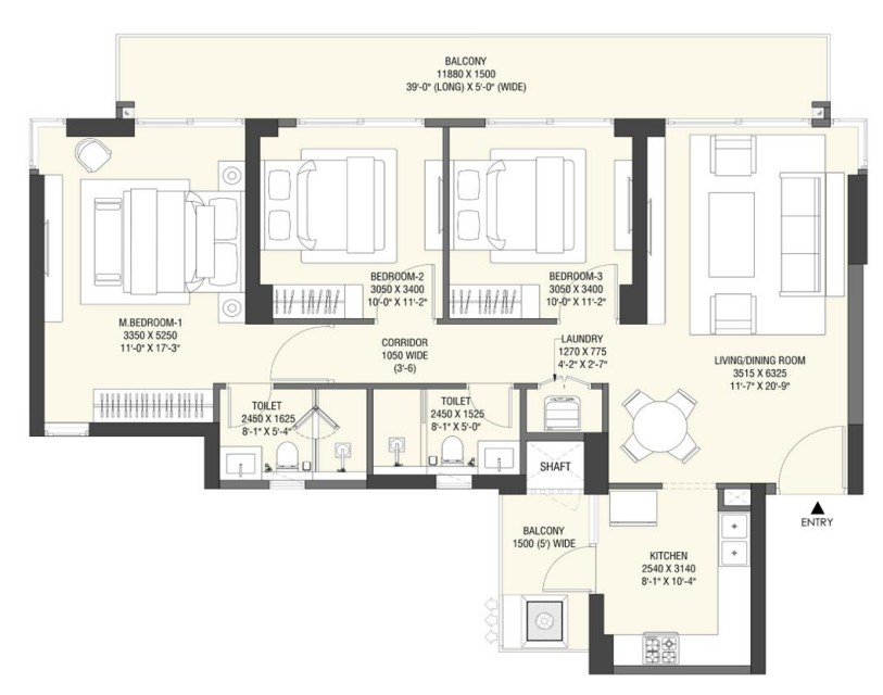 3BHK Floor Plan