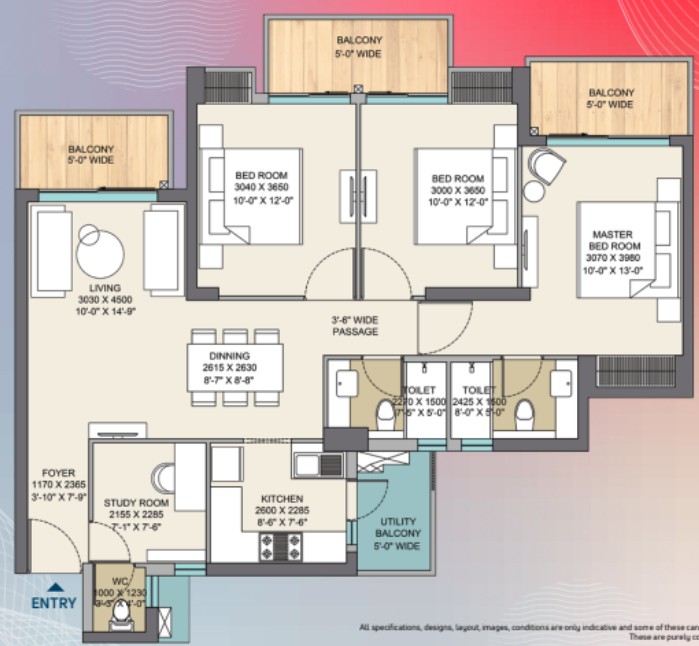 3BHK+ STUDY Floor Plan