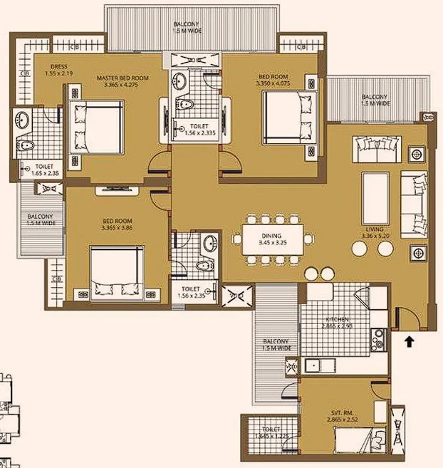 3BHK+ STUDY Floor Plan
